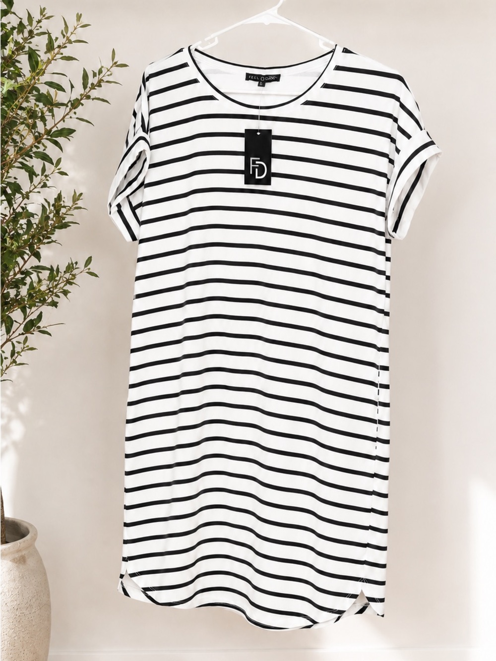 FD Black & White Striped Tee Dress